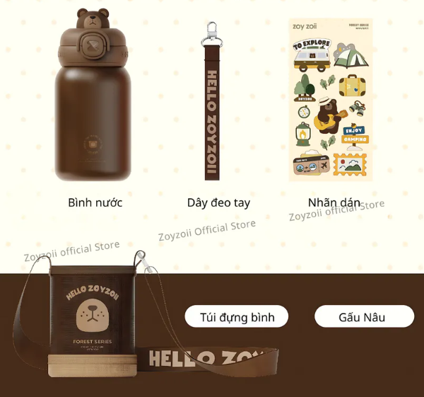 BÌNH NƯỚC GIỮ NHIỆT ZOYZOII CHO BÉ ĐI HỌC CÓ TÚI ĐỰNG THERMOS CUP MÃ E8