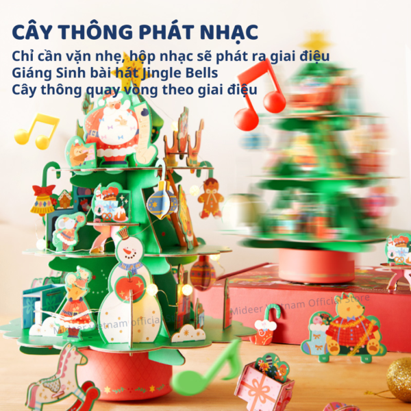 XẾP HÌNH CÂY THÔNG CHRISTMAS ROTATING MUSIC 3D PUZZLE - MIDEER
