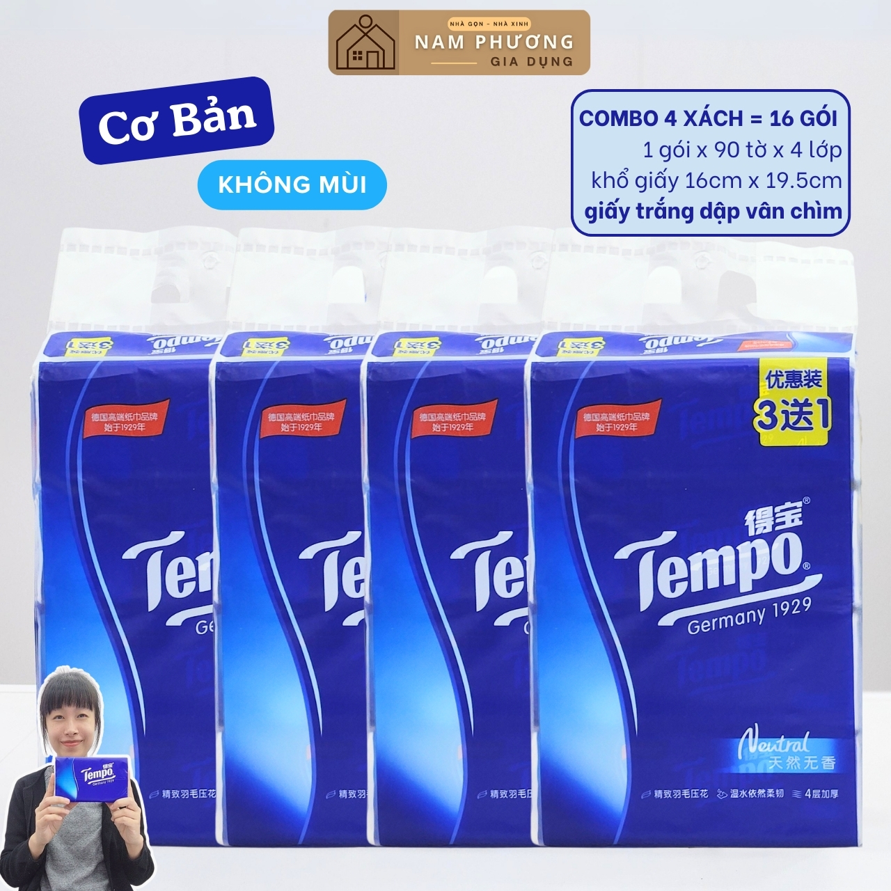 [Thùng 18 Gói] Khăn Giấy Rút Cao Cấp 4 lớp Tempo Thương Hiệu Đức 1929 K32