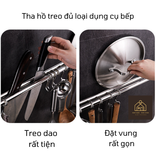 Kệ dao thớt treo tường inox móc tròn K01