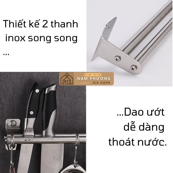 Kệ dao thớt treo tường inox móc tròn K01