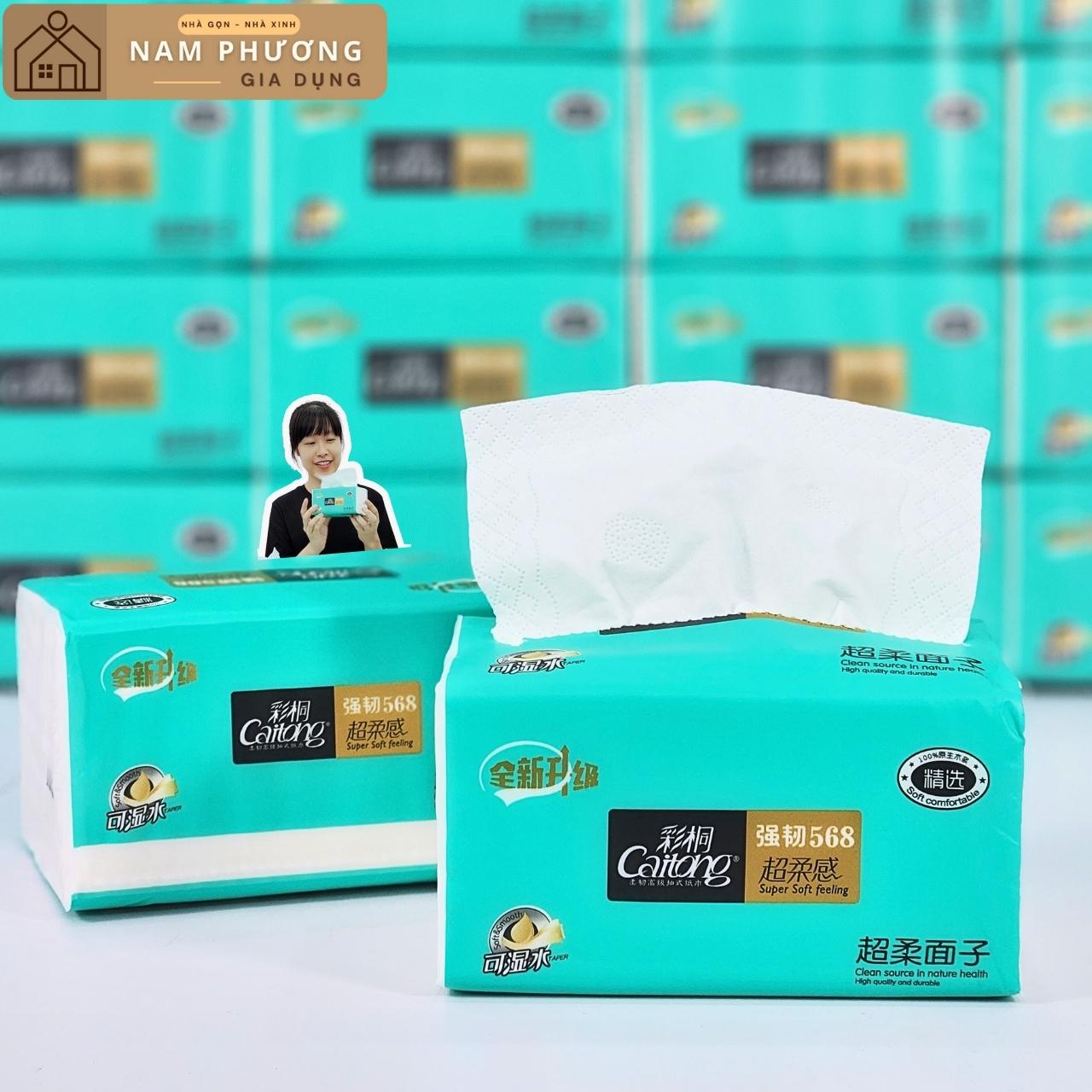 Bịch 10 gói giấy ăn Caitong 5 lớp xanh ngọc 90 tờ K30
