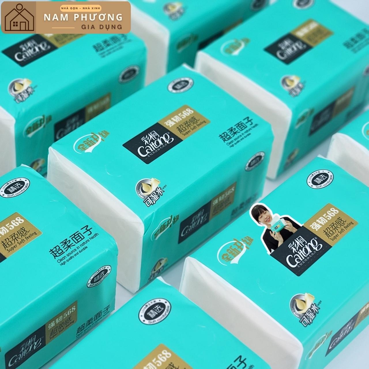 Bịch 10 gói giấy ăn Caitong 5 lớp xanh ngọc 90 tờ K30