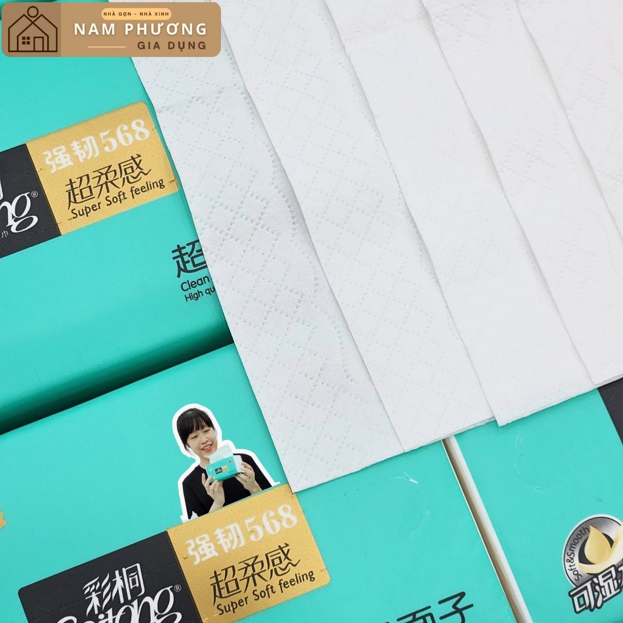 Bịch 10 gói giấy ăn Caitong 5 lớp xanh ngọc 90 tờ K30
