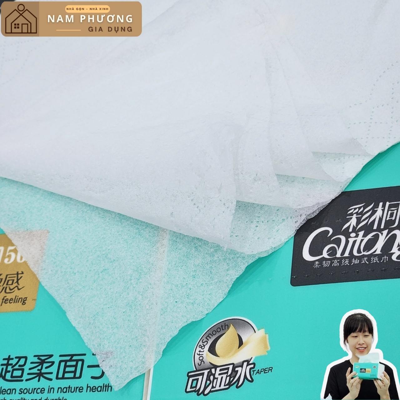 Bịch 10 gói giấy ăn Caitong 5 lớp xanh ngọc 90 tờ K30