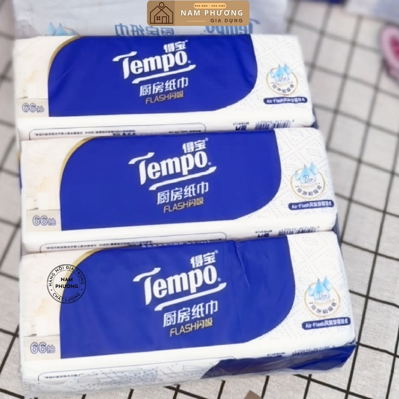 Giấy Bếp Cao Cấp Tempo Flash Gói Rút 66 Tờ Dày Dai Độ Thấm Nước Gấp 7 Lần K92