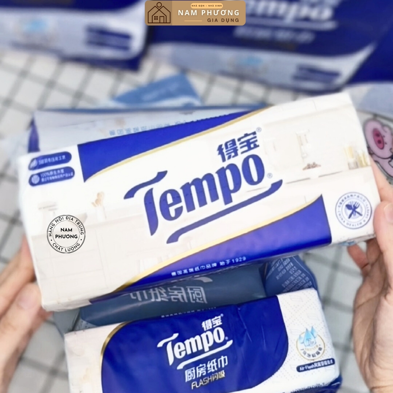 Giấy Bếp Cao Cấp Tempo Flash Gói Rút 66 Tờ Dày Dai Độ Thấm Nước Gấp 7 Lần K92