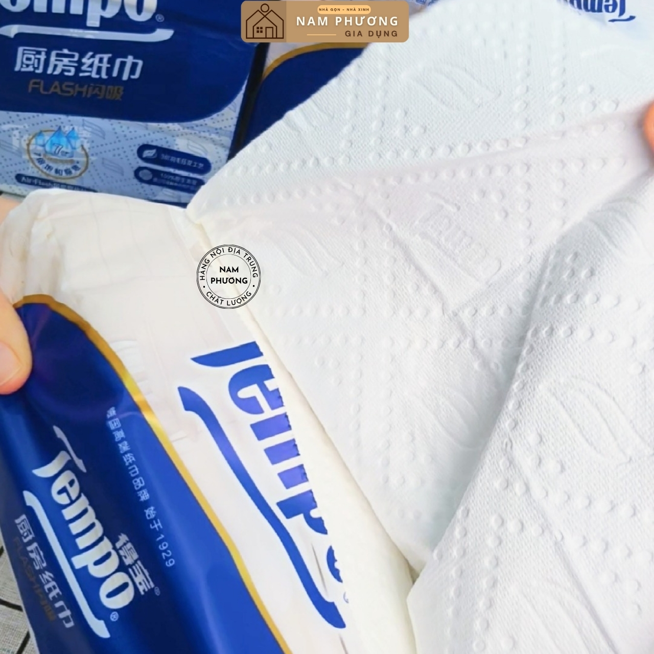 Giấy Bếp Cao Cấp Tempo Flash Gói Rút 66 Tờ Dày Dai Độ Thấm Nước Gấp 7 Lần K92