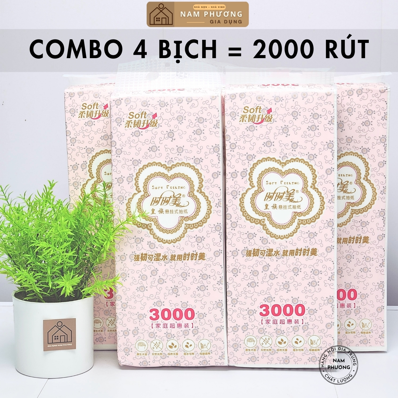 Siêu Giấy Rút Treo Tường Hoa Hồng Shishimei 2500 Lớp 500 Tờ Bịch Dài Chắc Nặng Rút Lâu Mới Hết K70