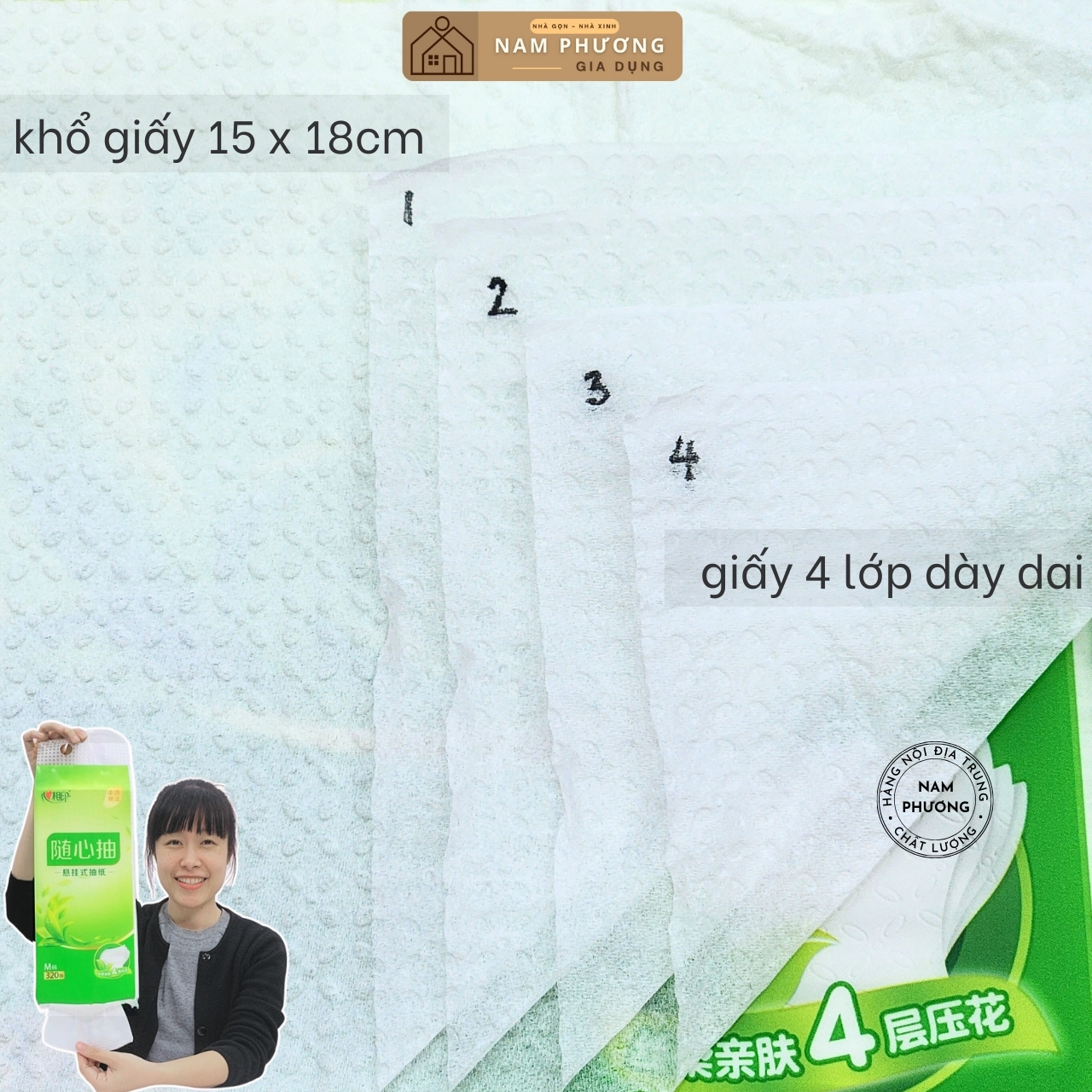 Giấy Rút Treo Tường Trà Xanh Xinxiangyin Hàng Nội Địa Trung Cao Cấp Thùng 4 Bịch 320 Tờ 4 Lớp