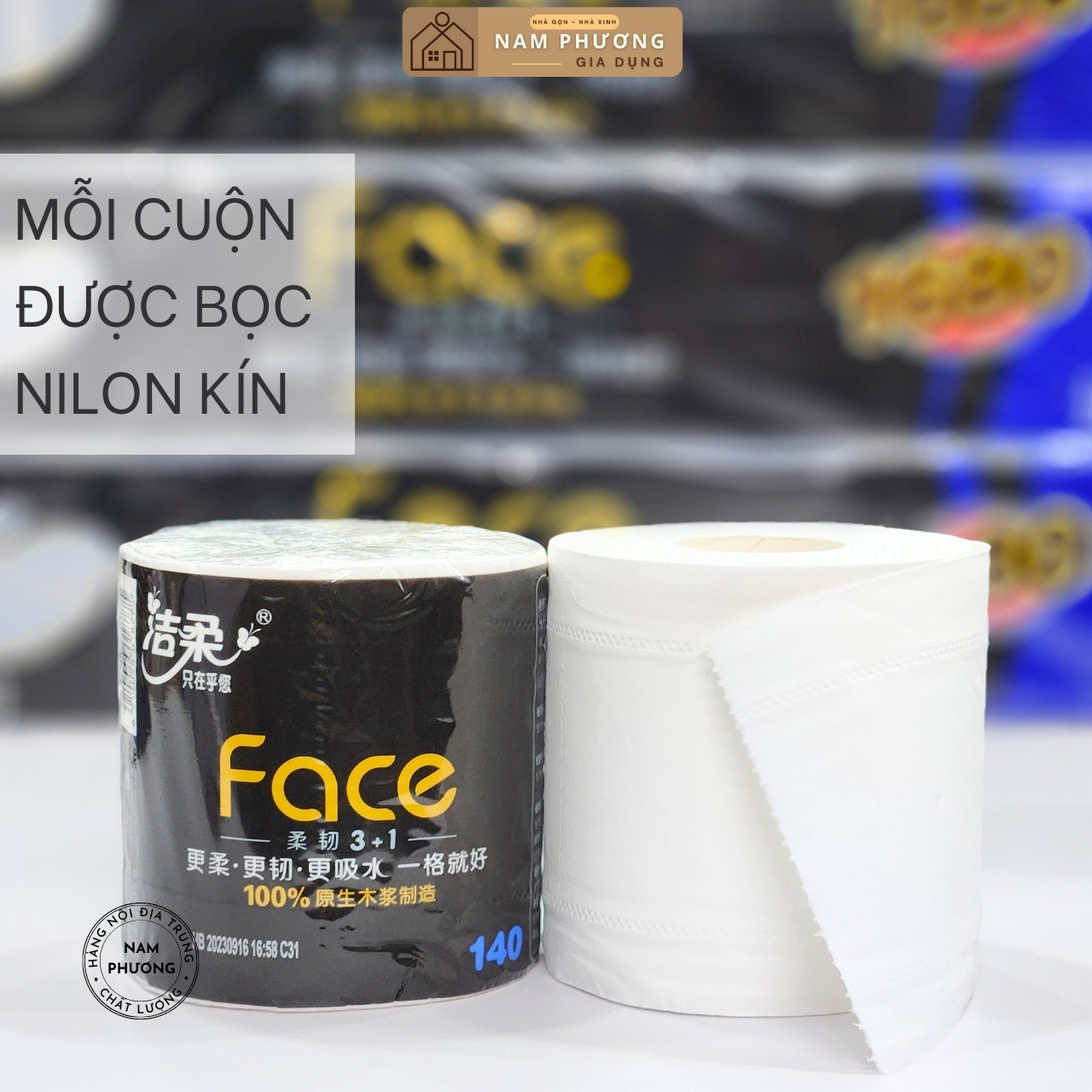 Giấy Vệ Sinh Cuộn 4 Lớp FACE Bịch 12 Cuộn - Tự Phân Hủy, Nhanh Tan Trong Nước - K56
