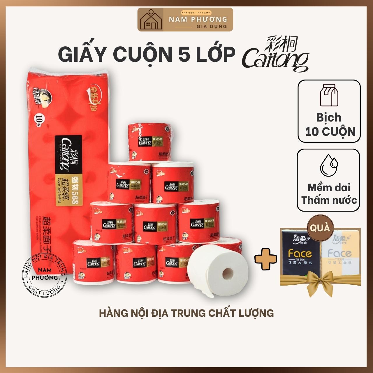 Bịch 10 cuộn Giấy Vệ Sinh 5 lớp Caitong Đỏ K31 Dày dặn, Mềm dai