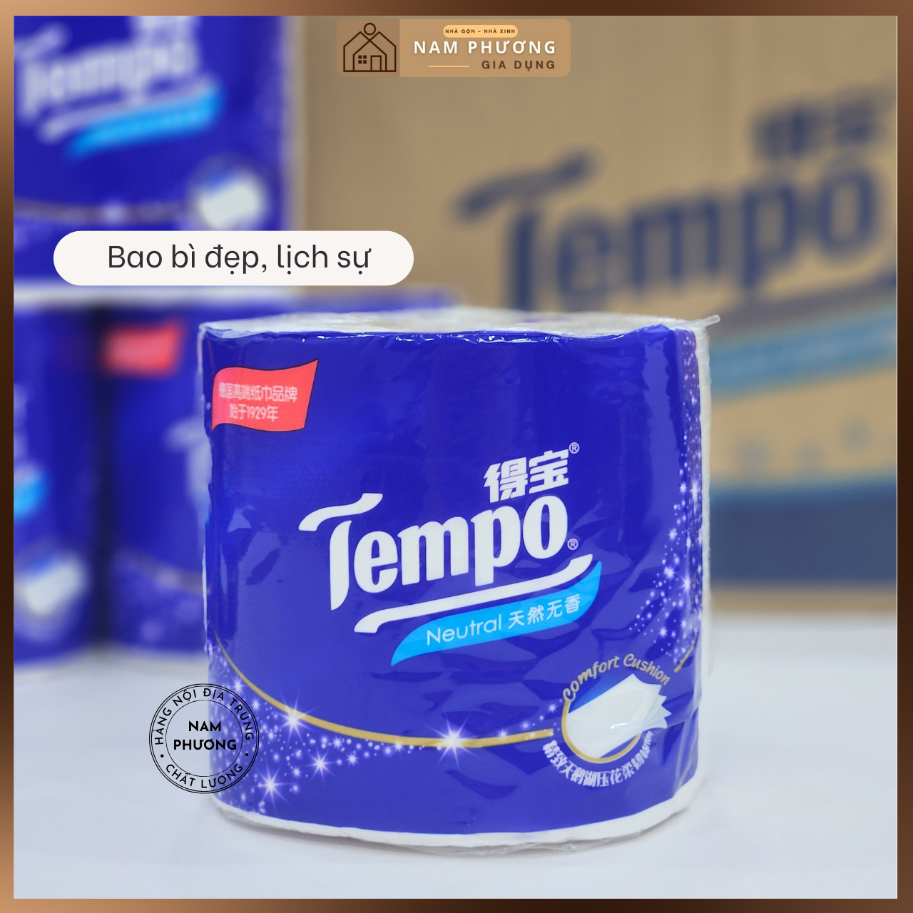 Giấy Vệ Sinh Cao Cấp 4 Lớp Tempo Hàng Nội Địa Trung 1 mặt mịn 1 mặt nhám lau siêu sạch dễ tan trong nước không lo tắc bồn cầu K40