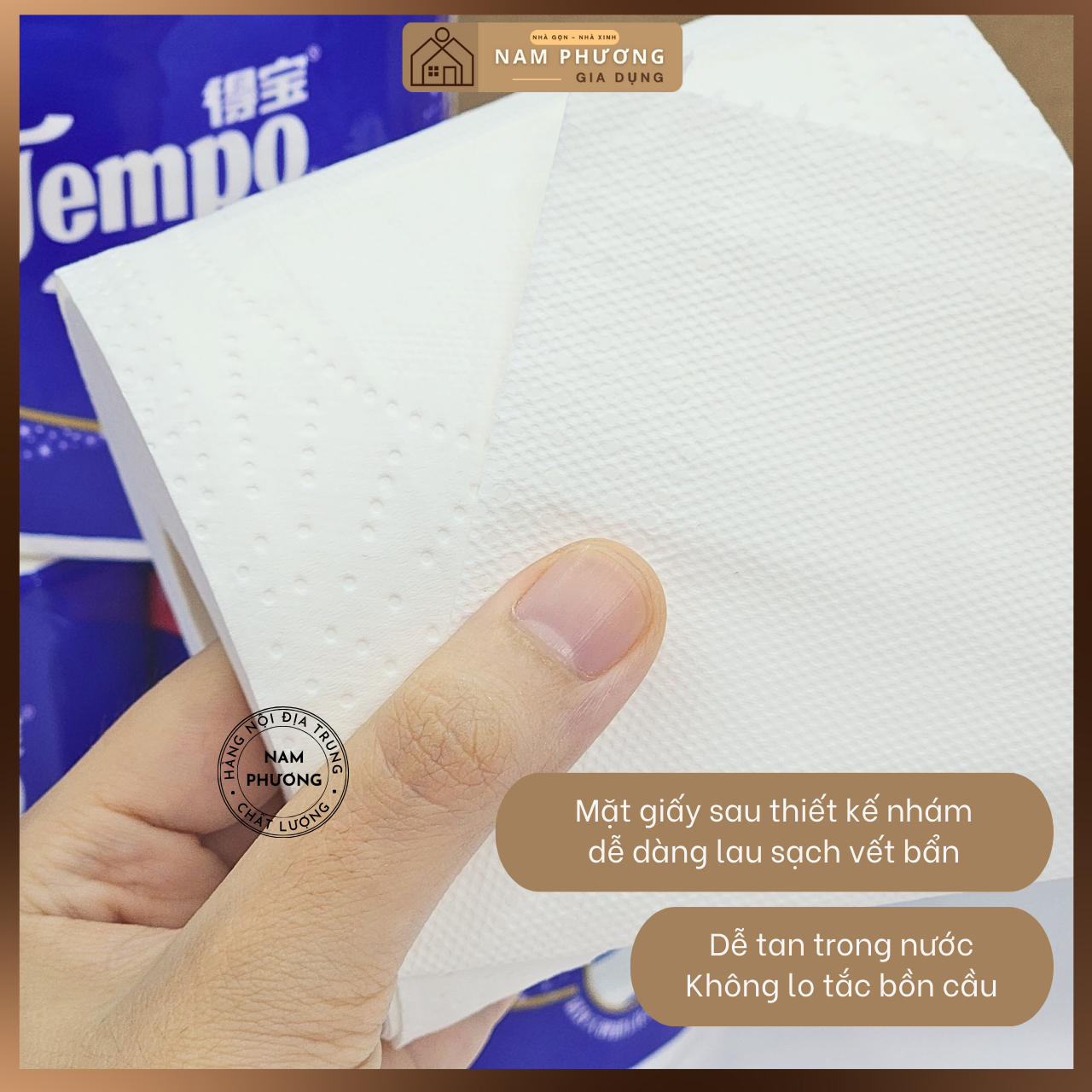 Giấy Vệ Sinh Cao Cấp 4 Lớp Tempo Hàng Nội Địa Trung 1 mặt mịn 1 mặt nhám lau siêu sạch dễ tan trong nước không lo tắc bồn cầu K40