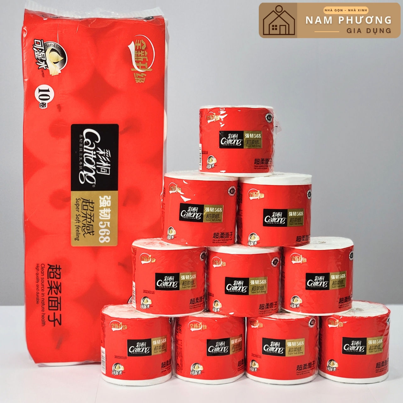 Bịch 10 cuộn Giấy Vệ Sinh 5 lớp Caitong Đỏ K31 Dày dặn, Mềm dai