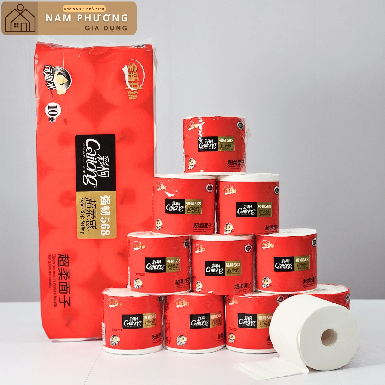 Bịch 10 cuộn Giấy Vệ Sinh 5 lớp Caitong Đỏ K31 Dày dặn, Mềm dai