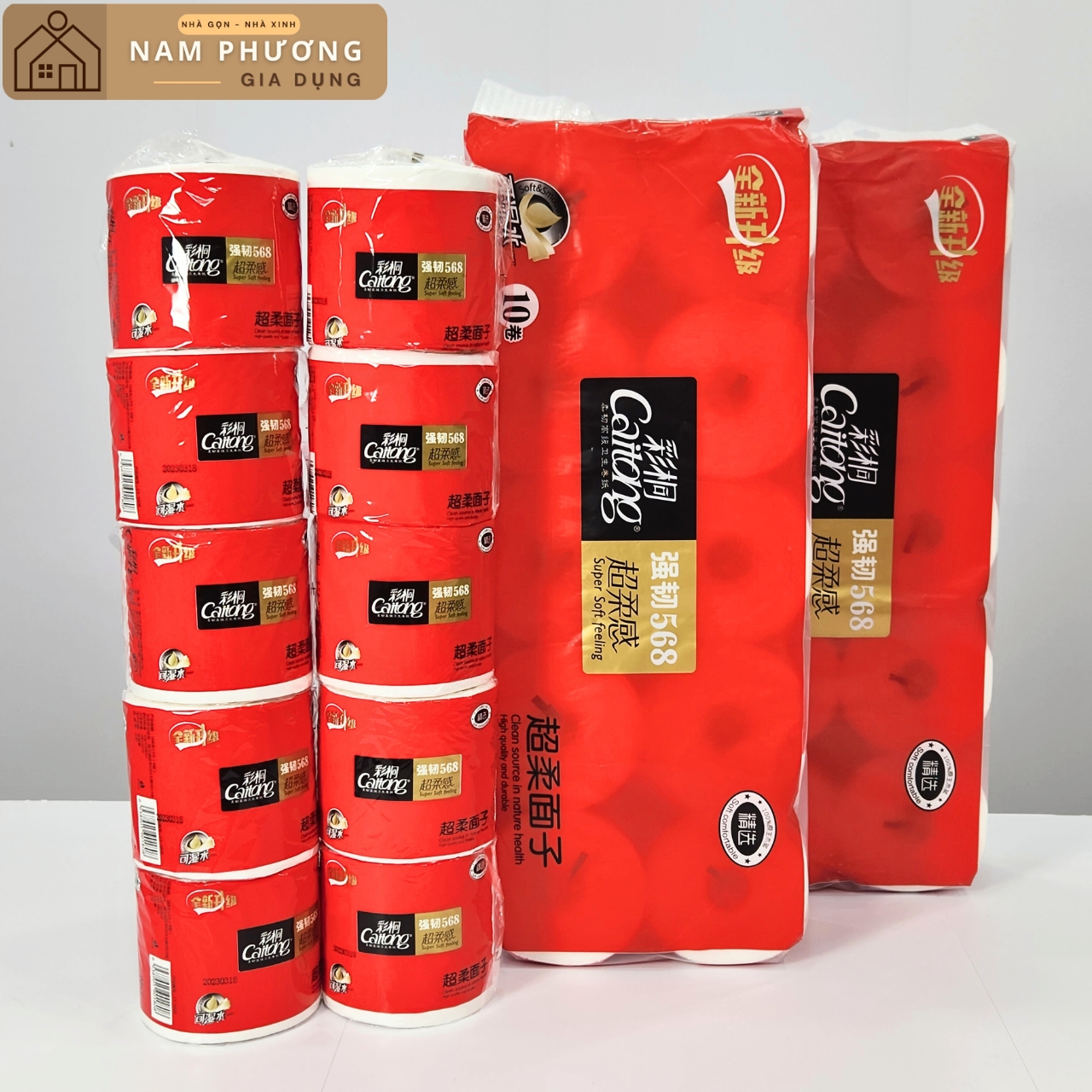 Bịch 10 cuộn Giấy Vệ Sinh 5 lớp Caitong Đỏ K31 Dày dặn, Mềm dai
