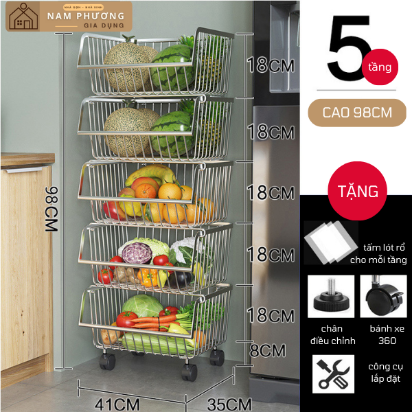 Kệ rau củ quả đa năng 5 tầng inox K04