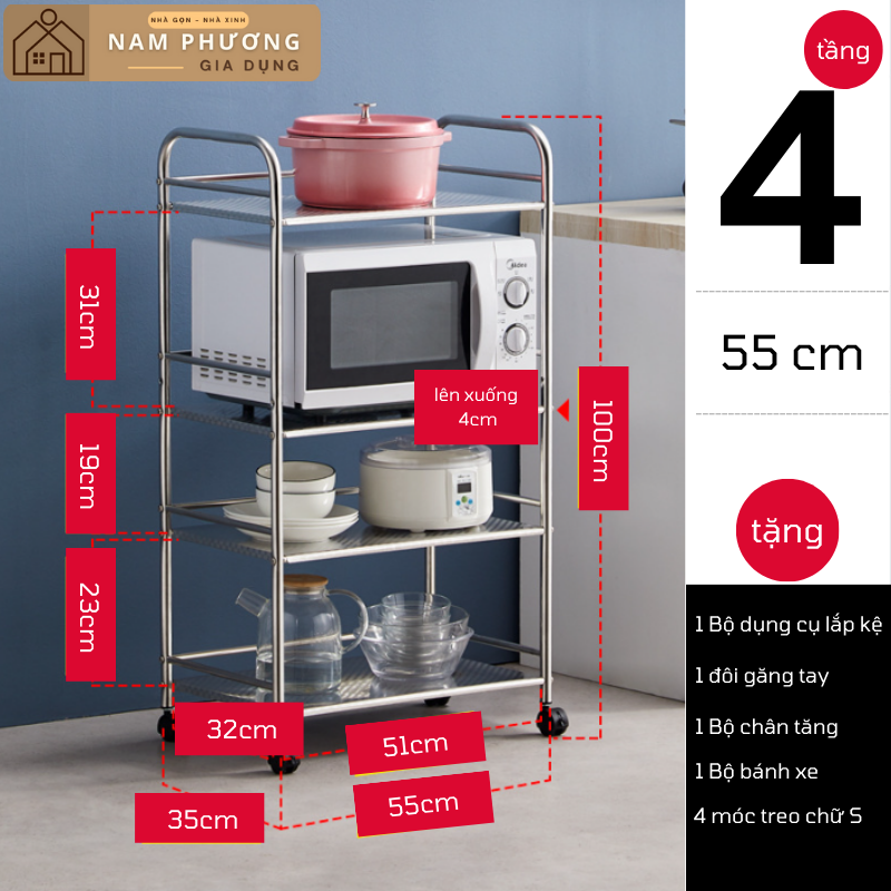 Kệ inox 4 tầng đa năng để lò vi sóng K23