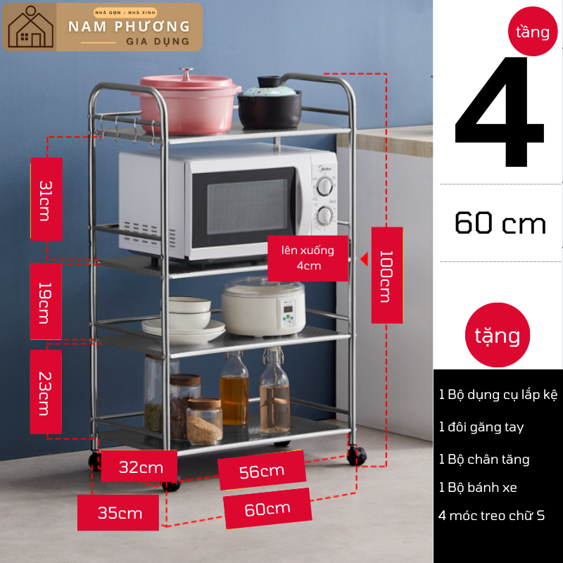 Kệ inox 4 tầng đa năng để lò vi sóng K23