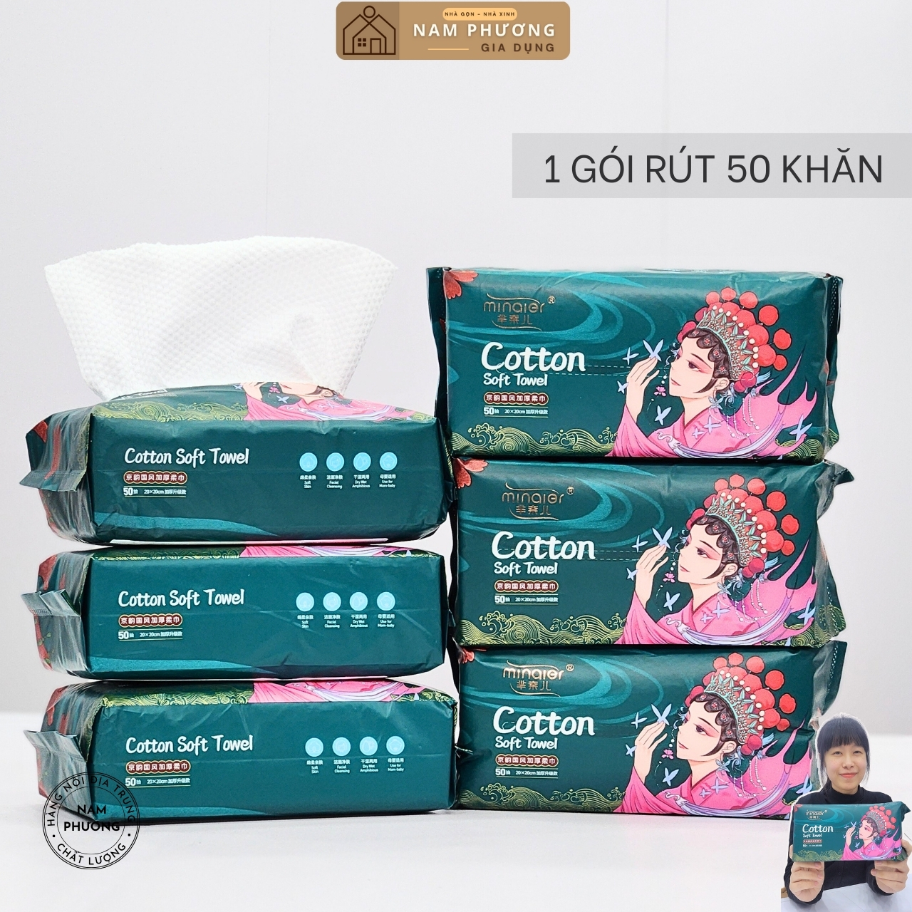 Khăn Mặt Khô Gói Rút Để Bàn Minaier 50 Khăn Dùng 1 Lần Có Thể Thay Thế Bông Tẩy Trang K57