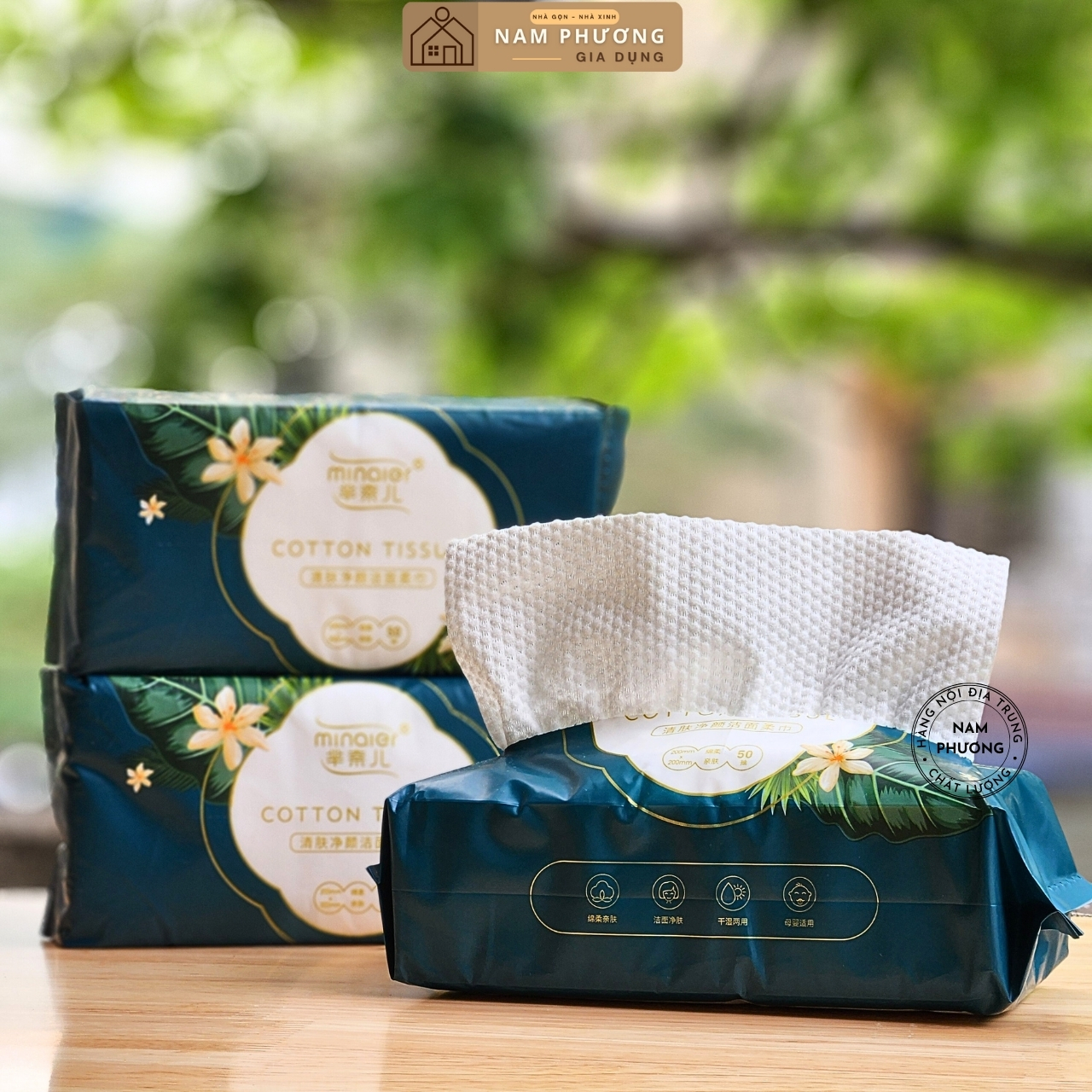 Khăn Mặt Khô Đa Năng Minaier Mẫu Hoa Gói Để Bàn 50 Khăn Dày Êm K57-H