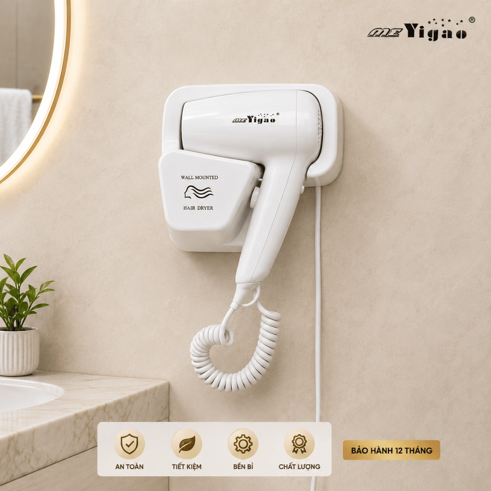 Máy sấy tóc treo tường Yigao 1000W [Tặng kèm miếng dán không cần khoan tường]