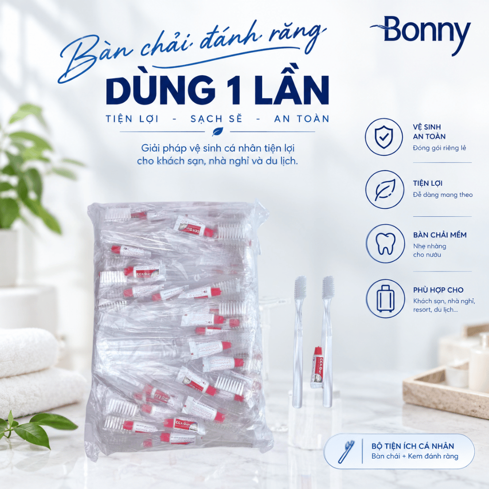 Bàn chải khách sạn dùng 1 lần túi nilon bịch 100 chiếc