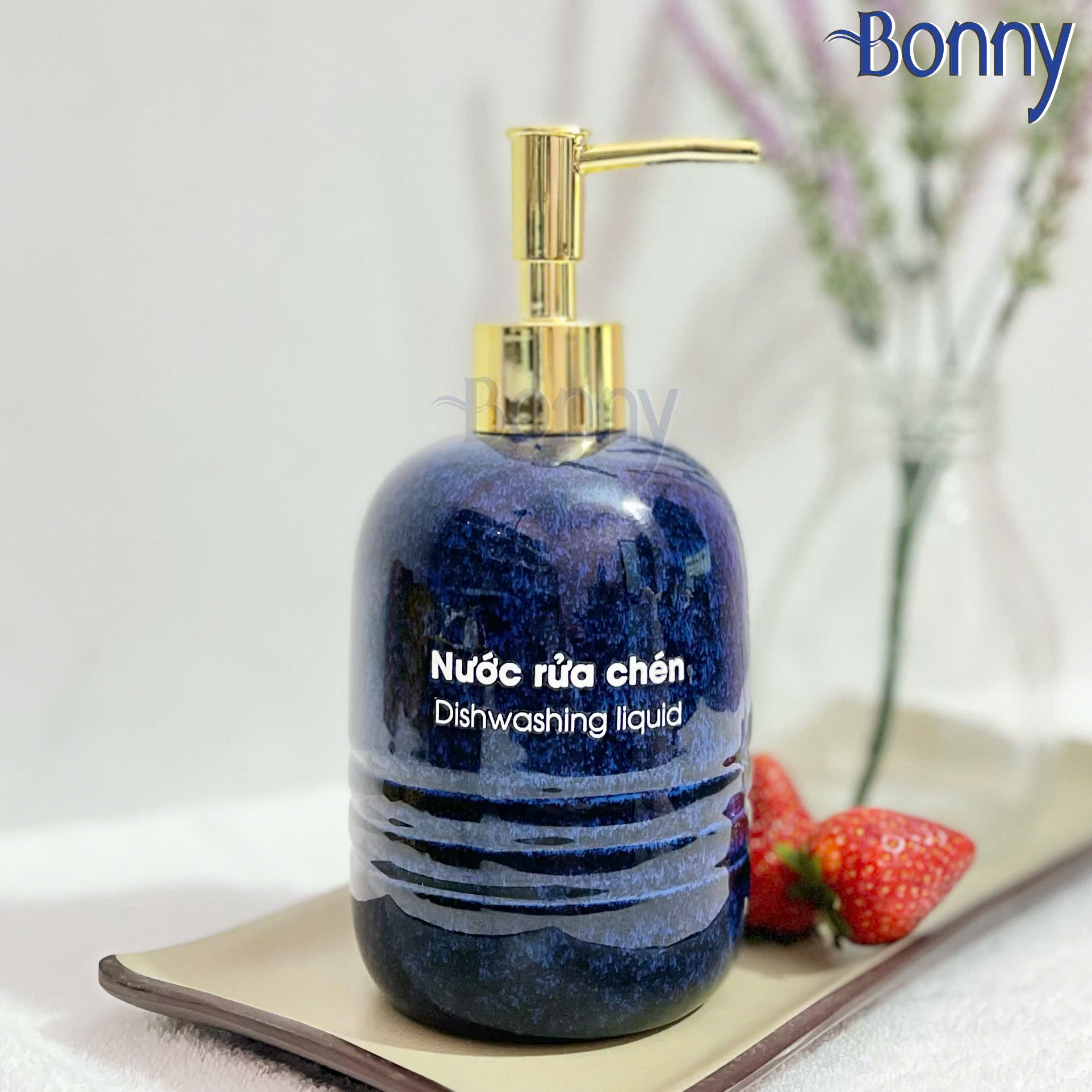 Bình trụ tròn béo men hỏa biến xanh đậm TT04-HBDAM 430ml