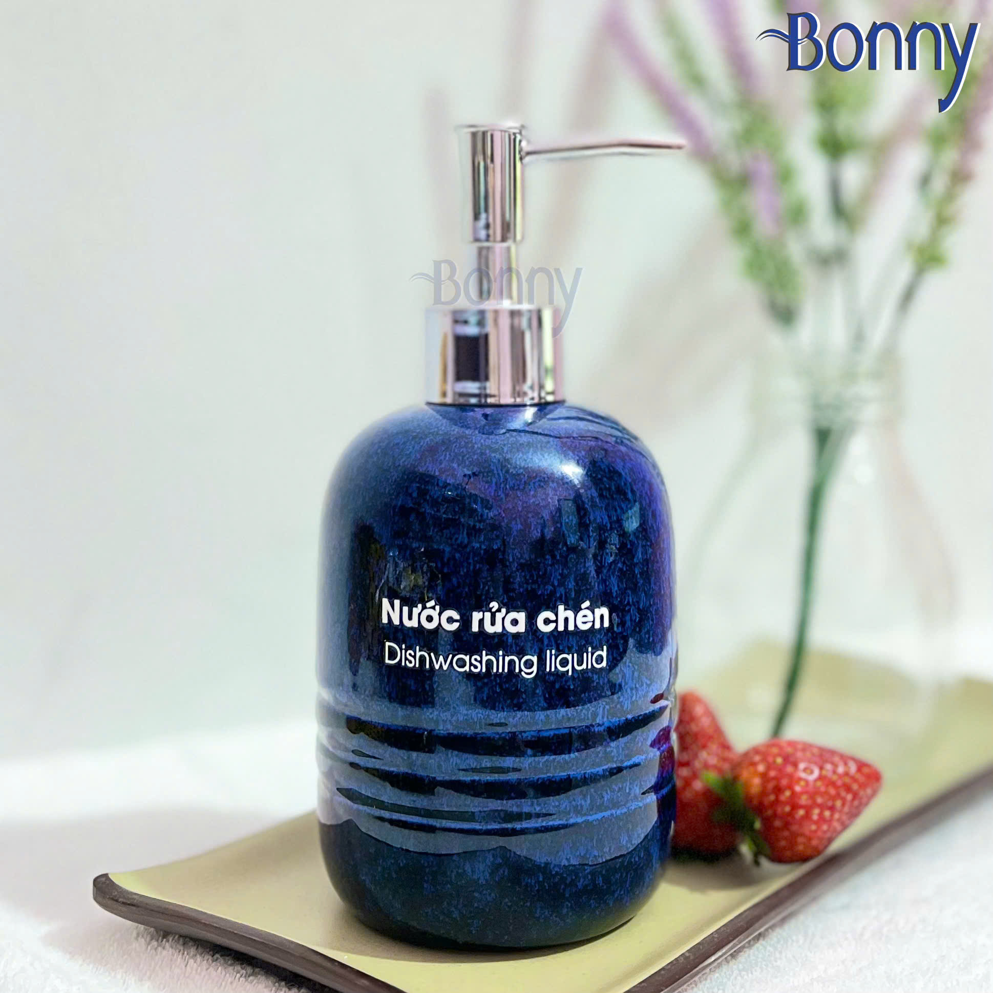 Bình trụ tròn béo men hỏa biến xanh đậm TT04-HBDAM 430ml