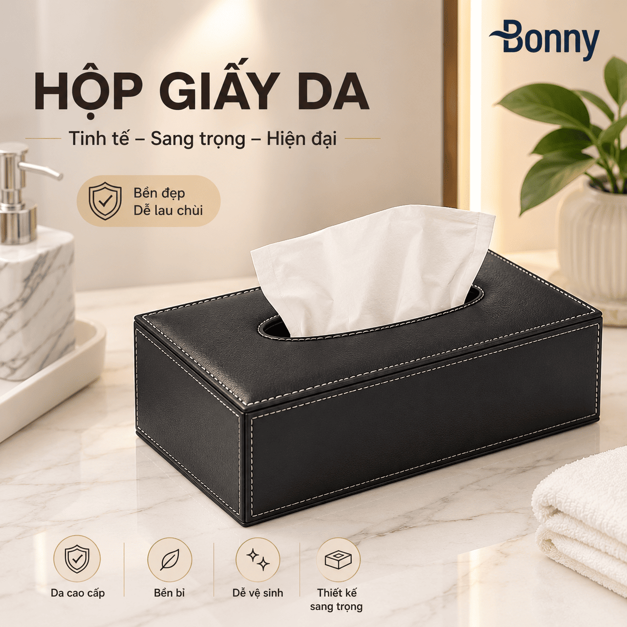Hộp đựng khăn giấy da