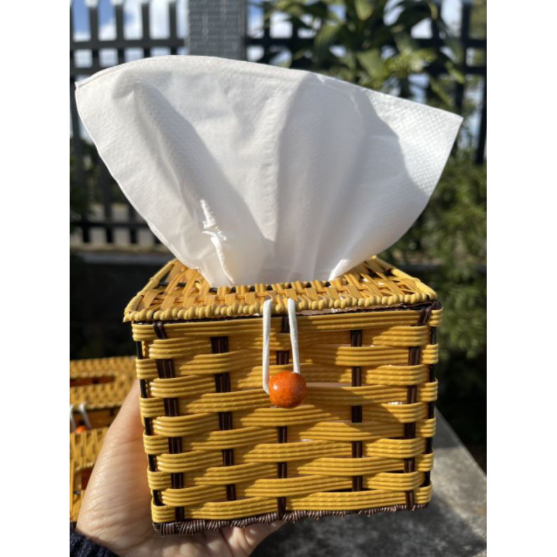 Combo 2 hộp đựng giấy vuông có nắp nhựa gỉả mây