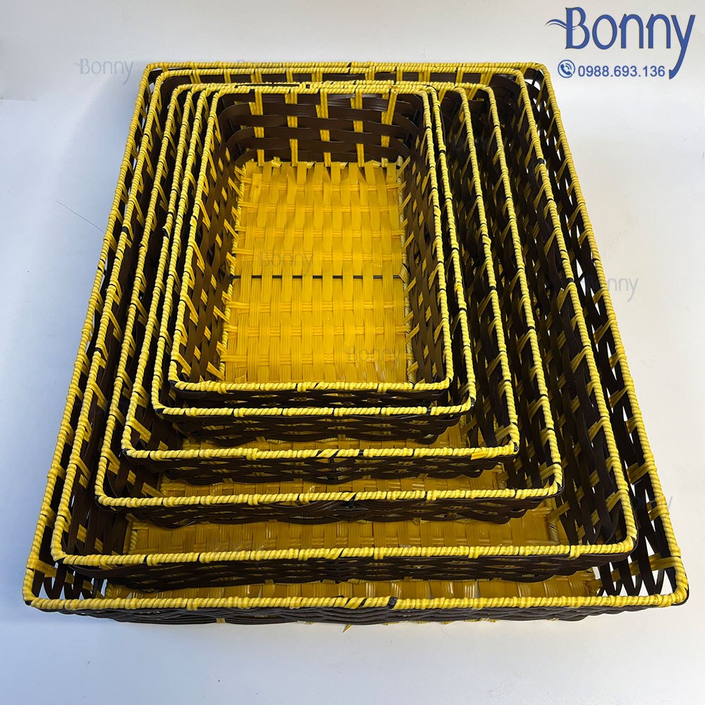 Khay nhựa chữ nhật giả mây