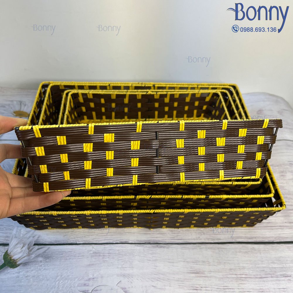 Khay nhựa chữ nhật giả mây