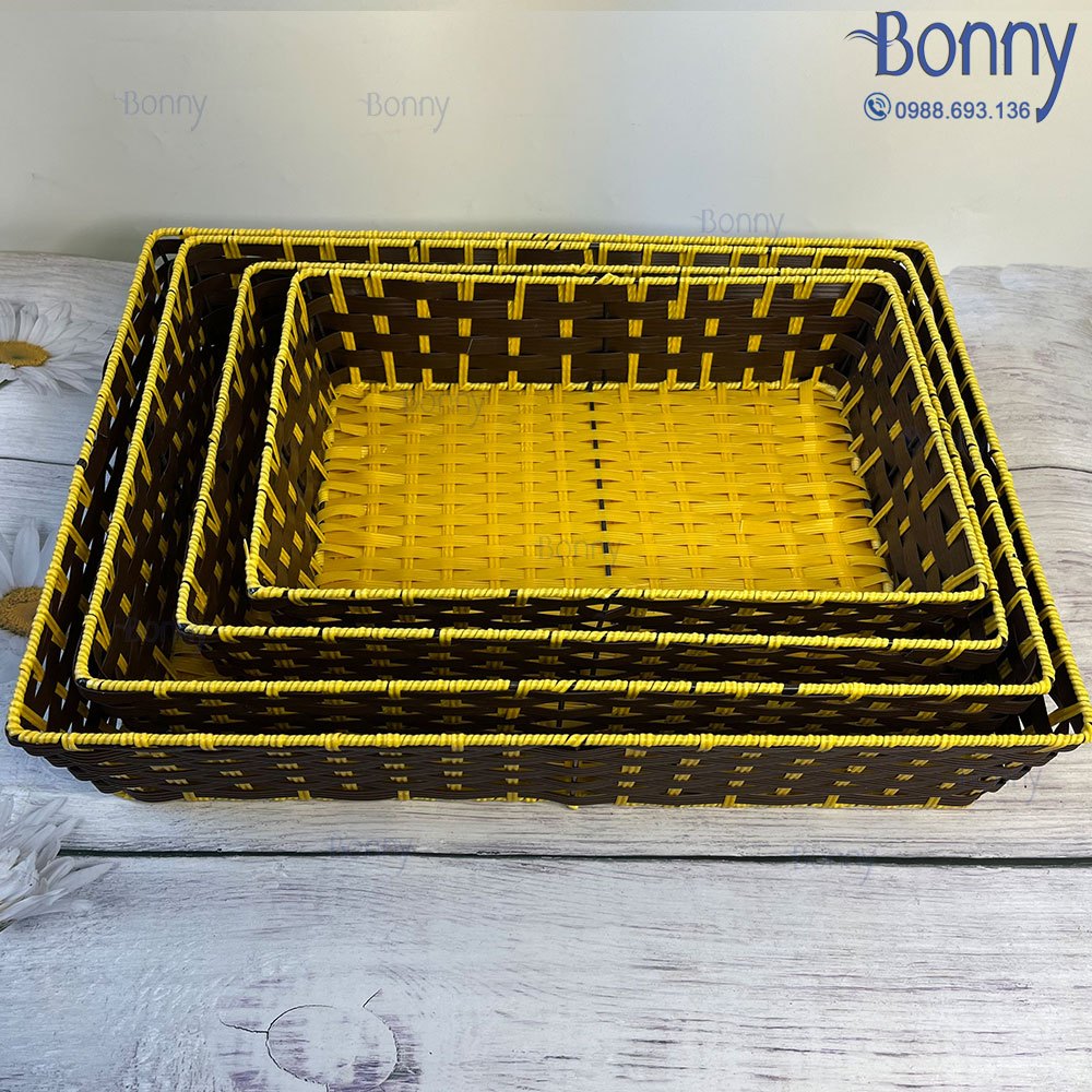 Khay nhựa chữ nhật giả mây