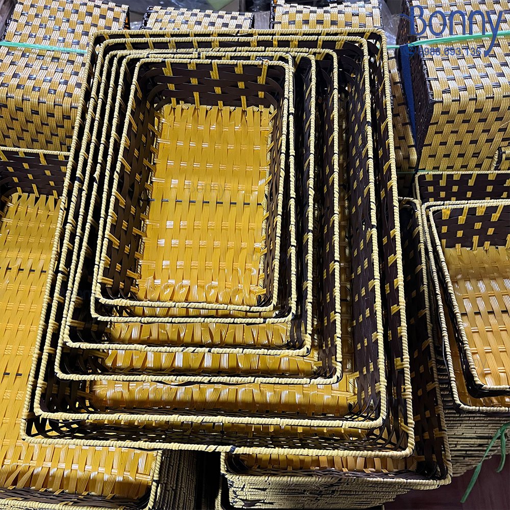 Khay nhựa chữ nhật giả mây