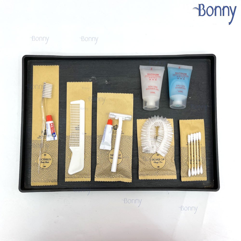 Bộ đồ dùng khách sạn Amelities túi giấy Kraft ruột nhựa bịch 100c