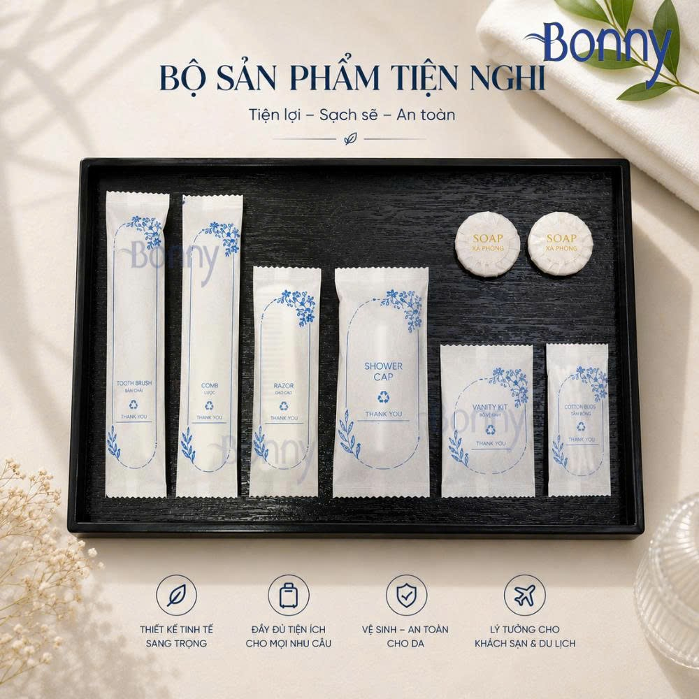 Bộ đồ dùng khách sạn Amenities túi vải không dệt ruột thân thiện bịch 100c