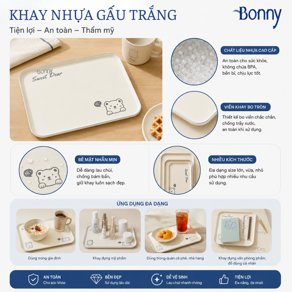 Khay trắng nhựa nguyên sinh
