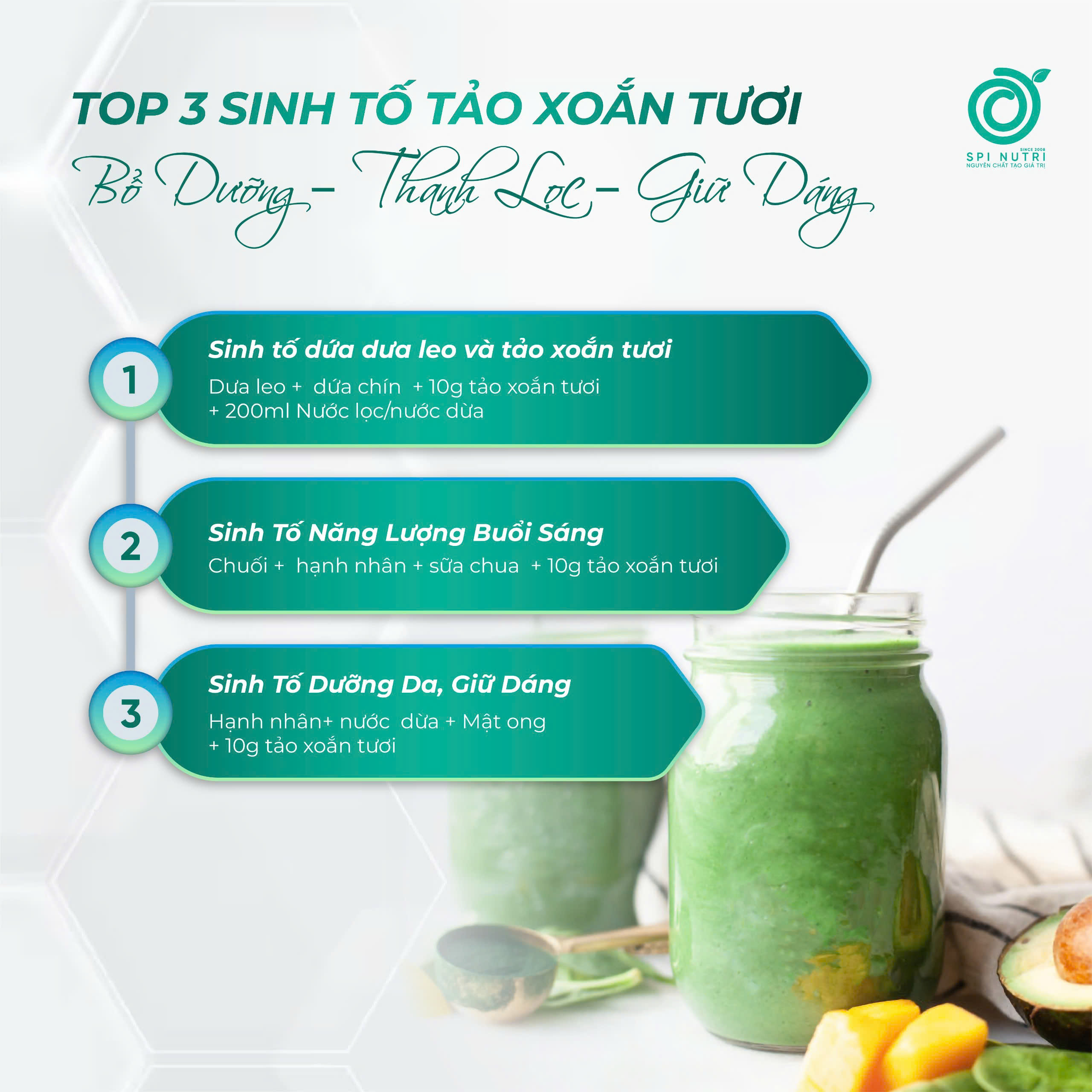 Top 3 công thức sinh tố đơn giản với tảo xoắn tươi
