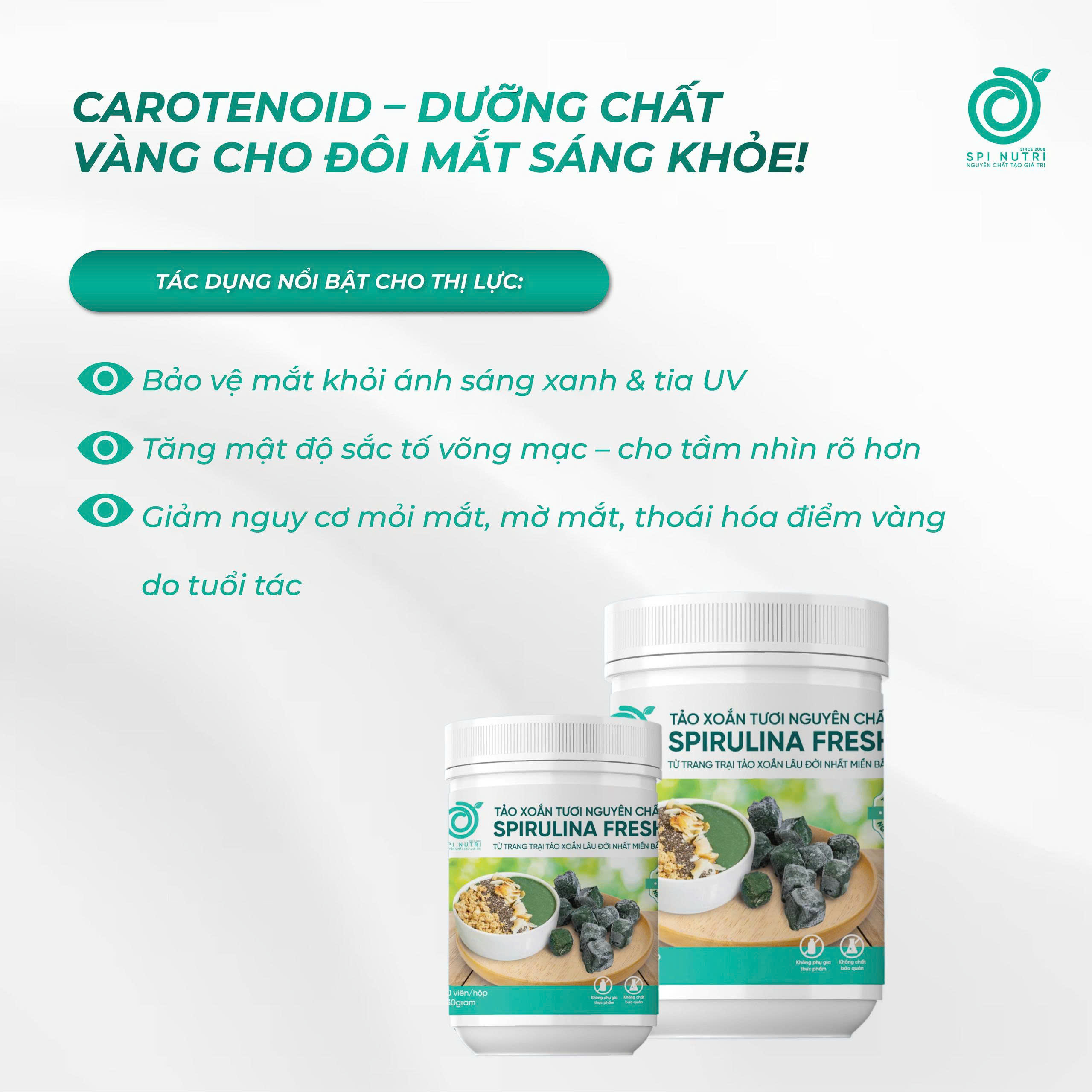 carotenoid trong tảo xoắn Spirulina và tác dụng đối với thị lực