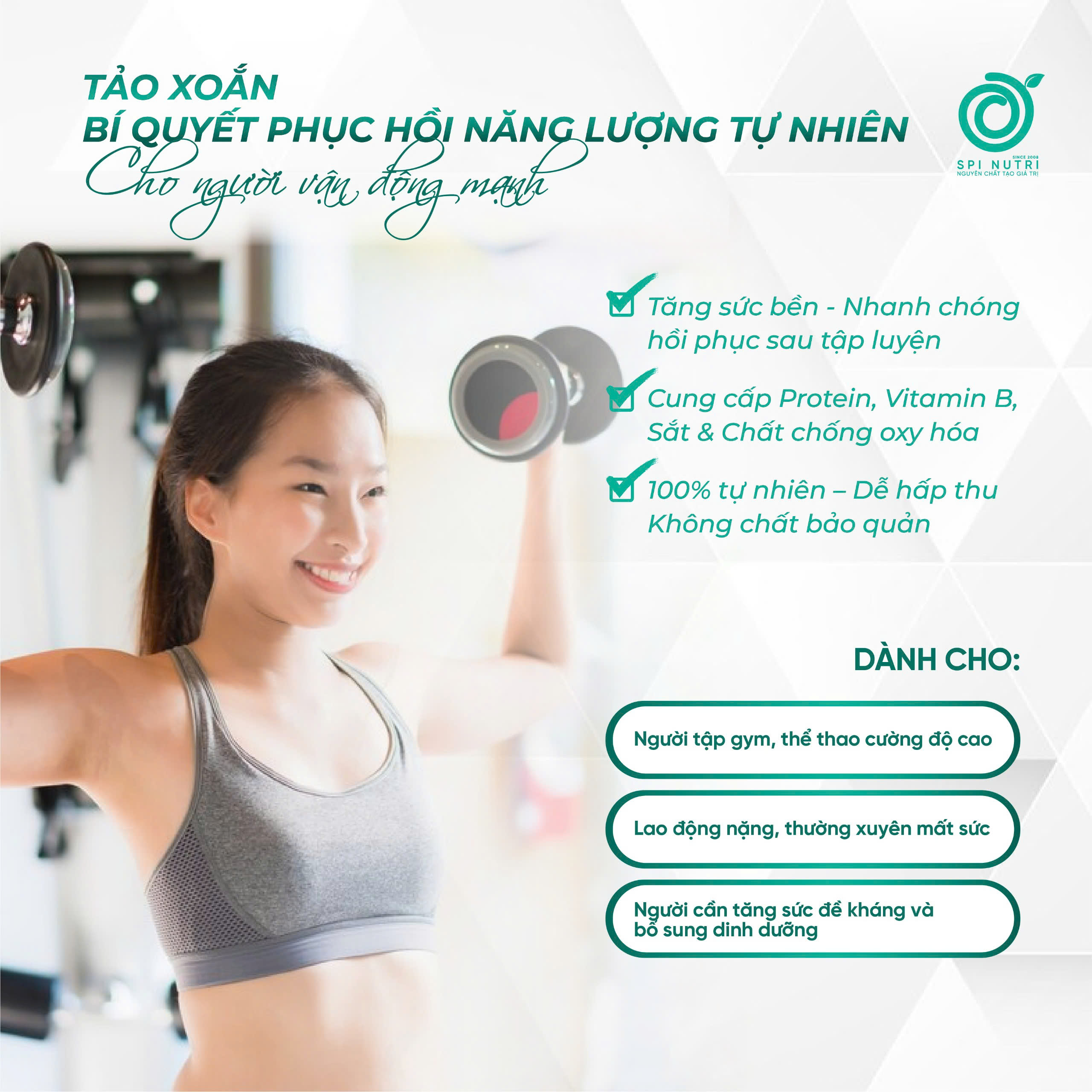 Tảo xoắn- Bí quyết phục hồi năng lượng tự nhiên cho người vận động mạnh