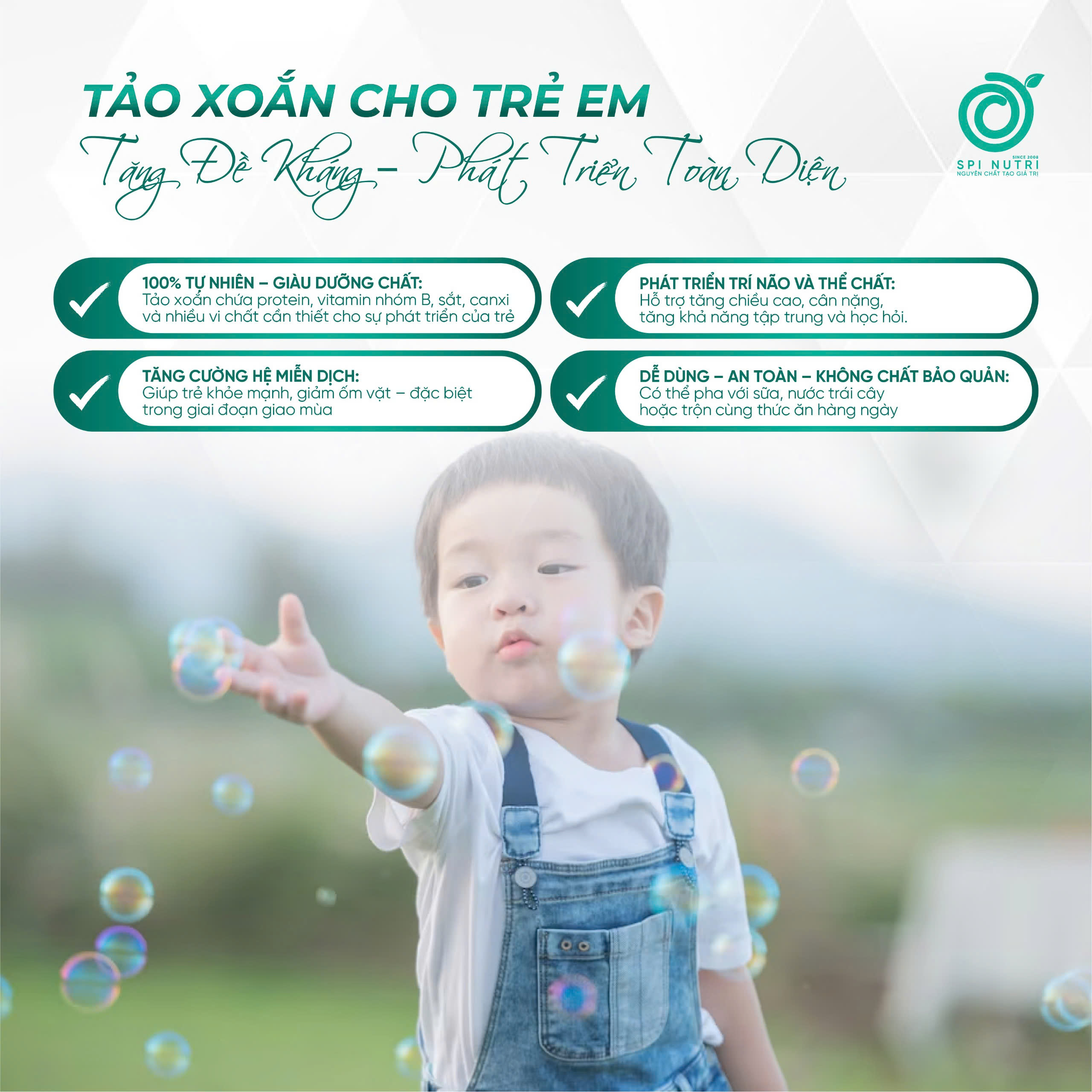 Tảo xoắn với trẻ em - Tăng đề kháng, phát triển toàn diện