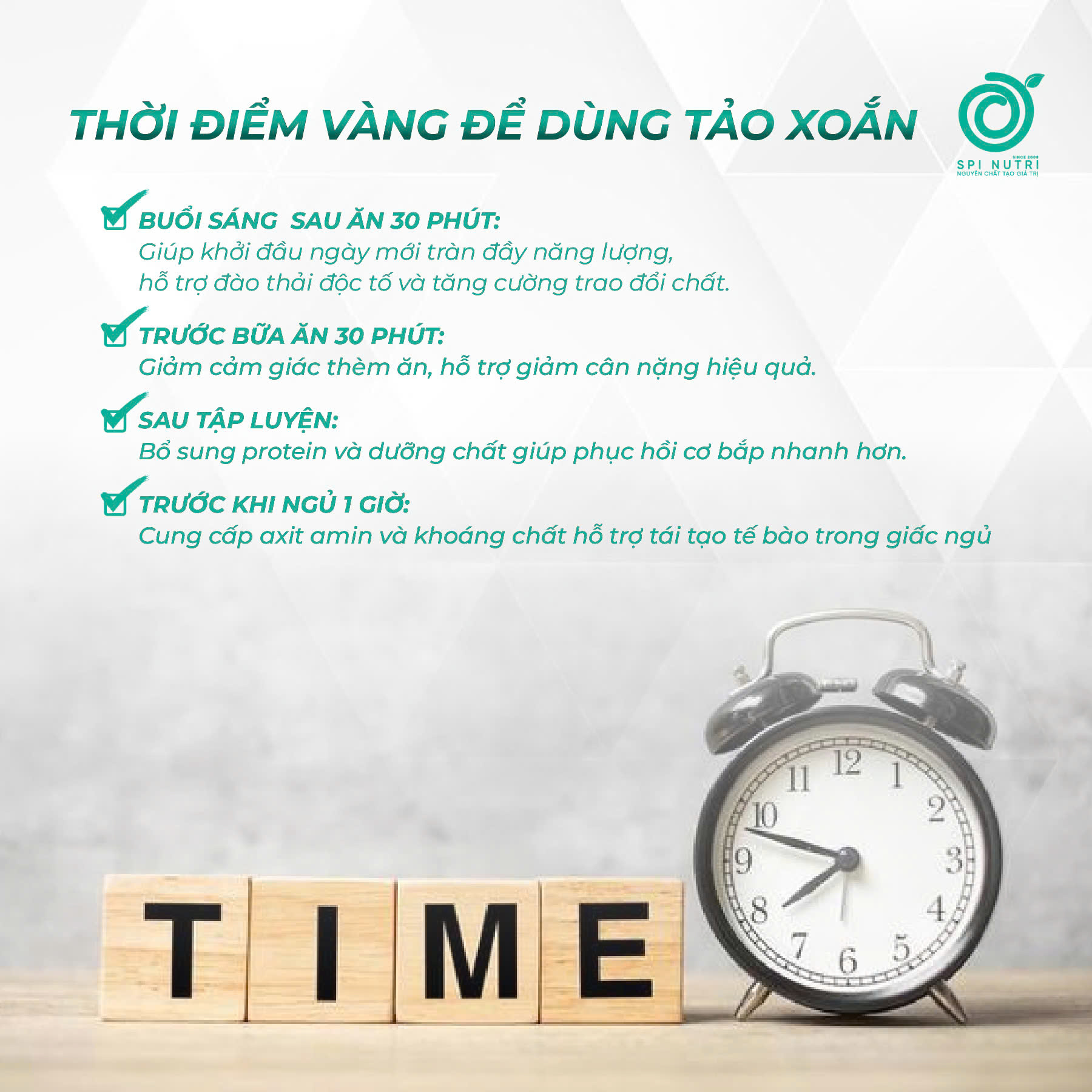 Tảo xoắn nên dùng vào lúc nào trong ngày để hiệu quả nhất?