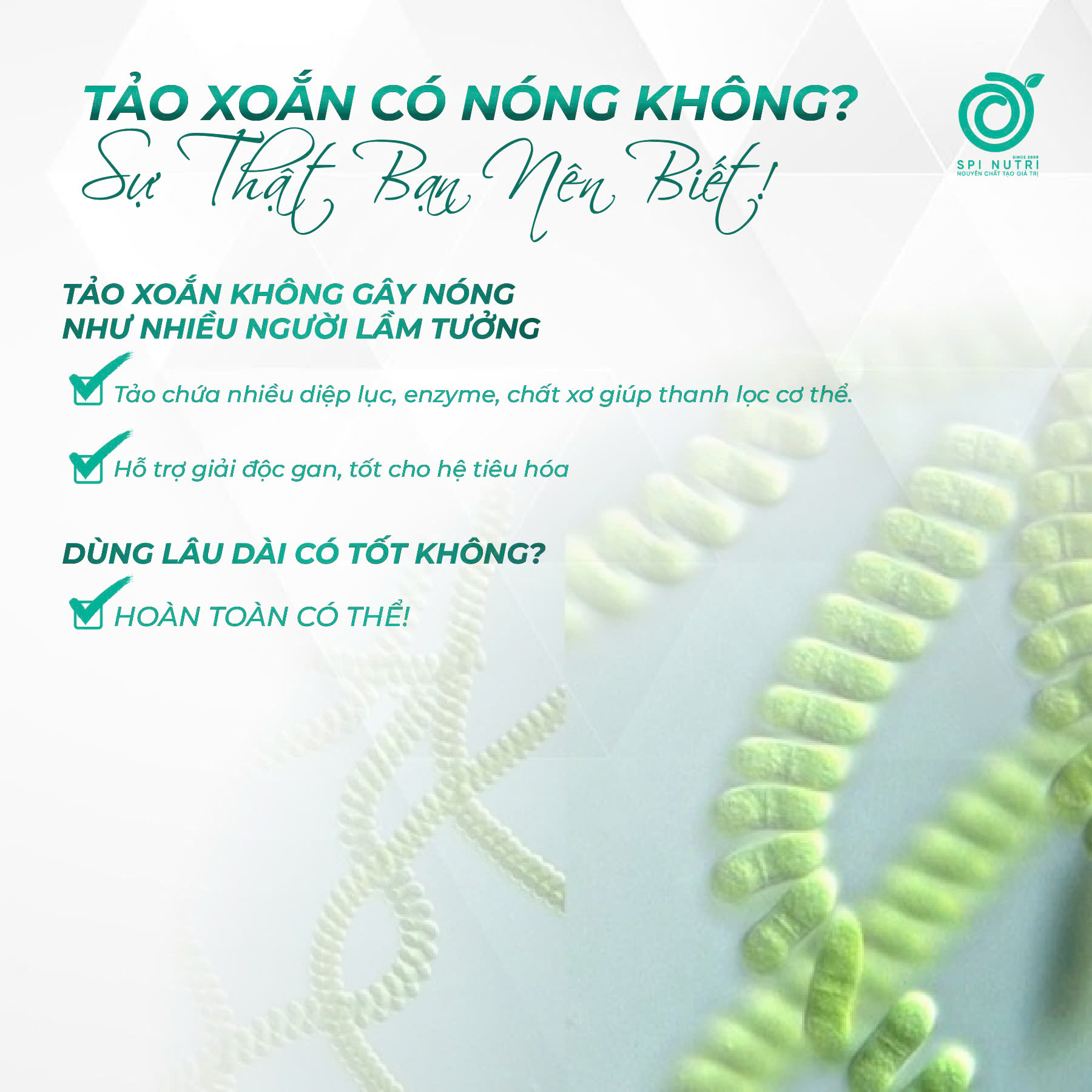 Tảo xoắn có gây nóng không? Có dùng được lâu dài không?