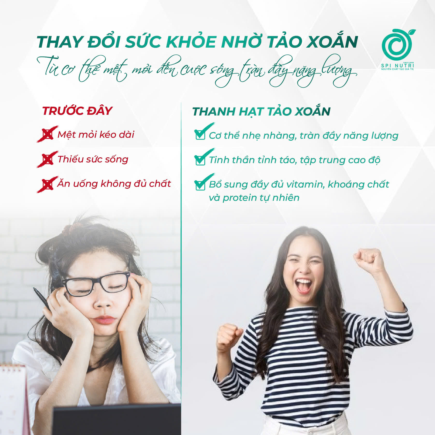 Thay đổi sức khỏe nhờ tảo xoắn: Từ cơ thể mệt mỏi đến cuộc sống tràn đầy năng lượng