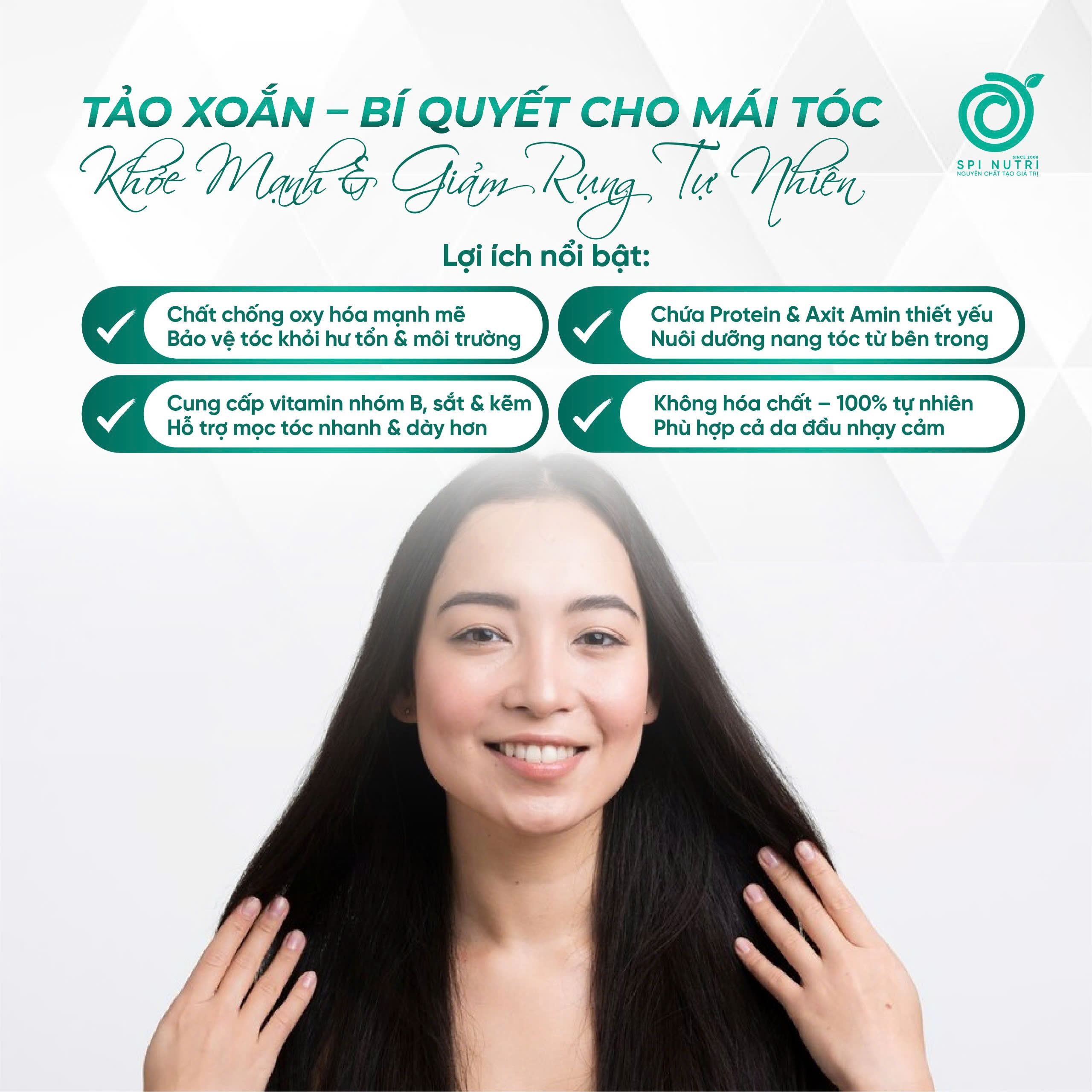 Tảo Xoắn Giúp Tóc Khỏe Mạnh và Chống Rụng Tóc Tự Nhiên