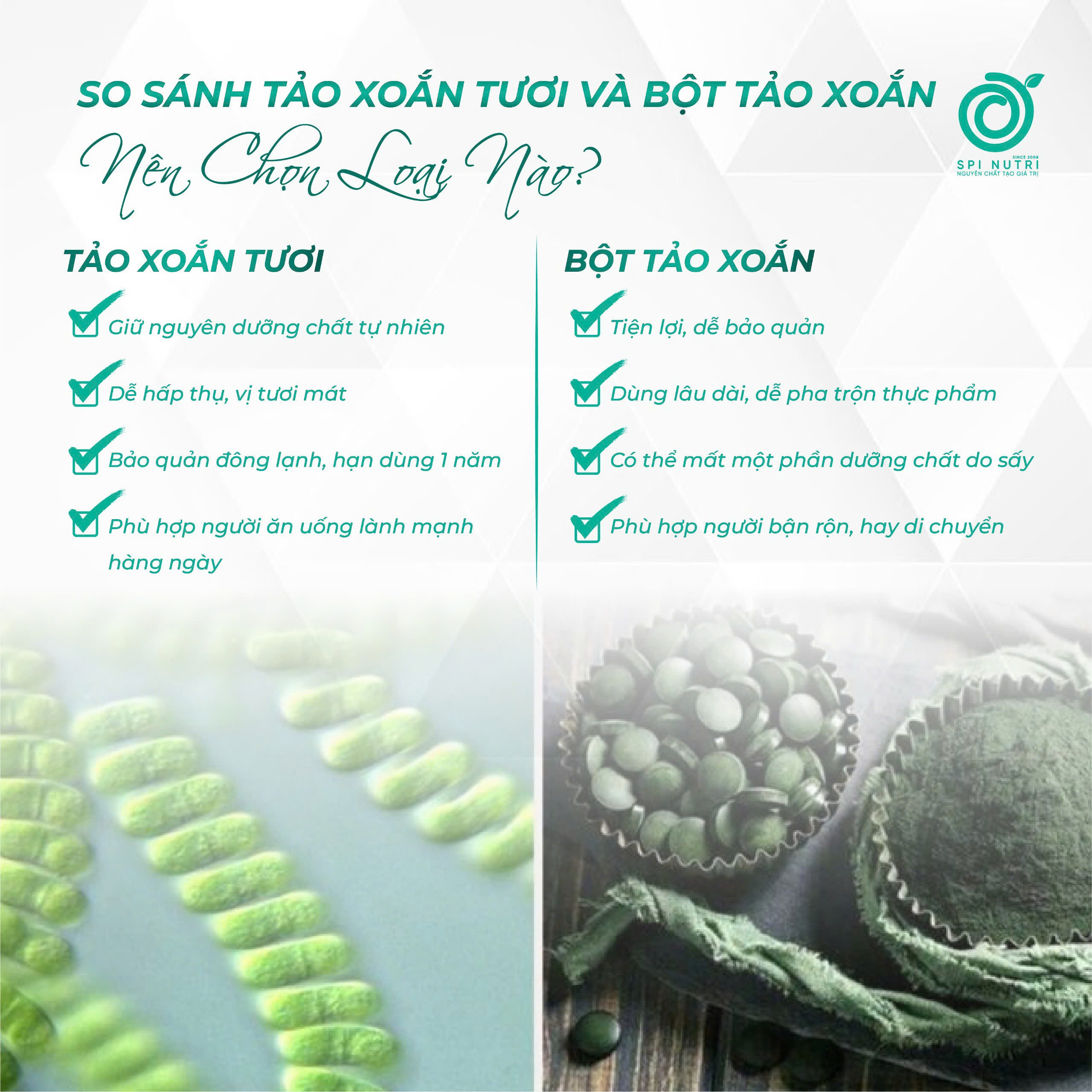 So Sánh Tảo Xoắn Tươi và Bột Tảo Xoắn – Nên Chọn Loại Nào?