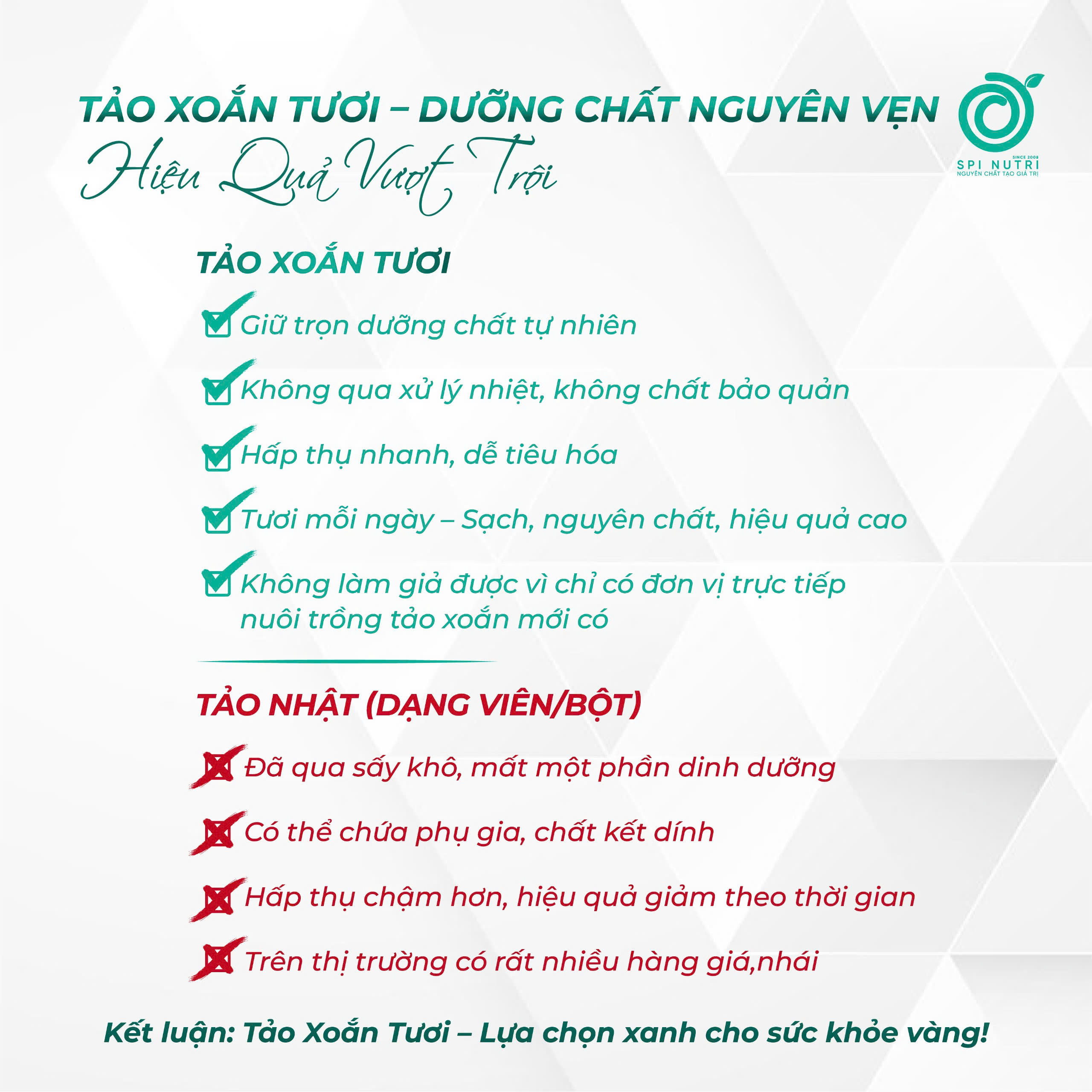 So Sánh Tảo Xoắn Tươi và Tảo Nhật – Lựa Chọn Nào Tốt Hơn Cho Sức Khỏe?