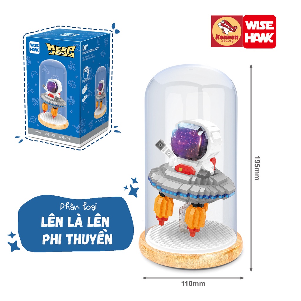Bộ lắp ghép phi hành gia có hộp trang trí tặng thêm đèn nháy decor tặng đèn nháy